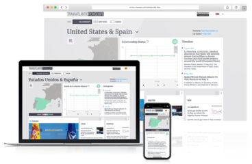 Imagen del módulo bilateral de las relaciones entre Estados Unidos y España del Transatlantic Periscope en distintos dispositivos y resoluciones