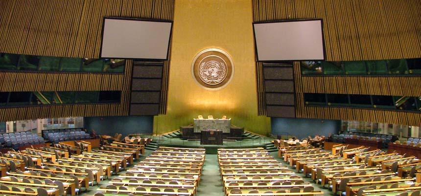 Salón de la Asamblea General de las Naciones Unidas en la sede de Nueva York