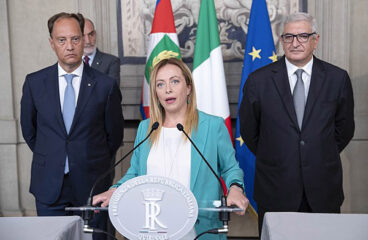 Giorgia Meloni durante las consultas de los grupos parlamentarios en el Senado de la República y en la Cámara de Diputados en 2019