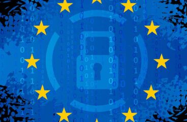 Cyberspace. General Data Protection Regulation with a binary code grunge and an EU flag background