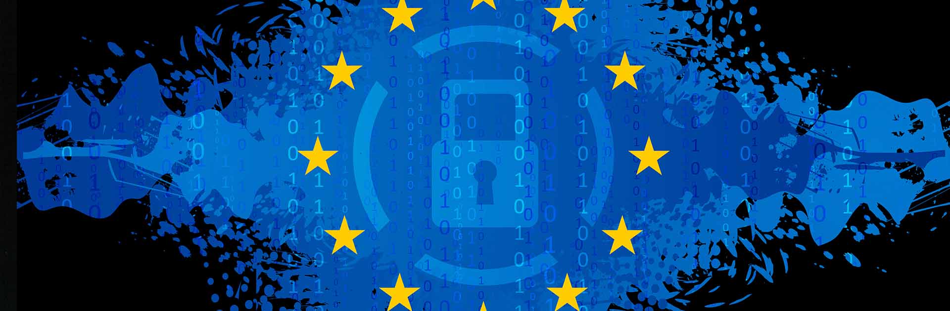 Cyberspace. General Data Protection Regulation with a binary code grunge and an EU flag background