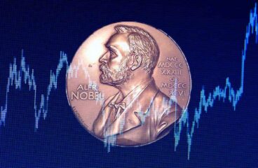 Nobeles de economía 2022. Medalla Alfred Nobel en el museo Nobel de Estocolmo, Suecia