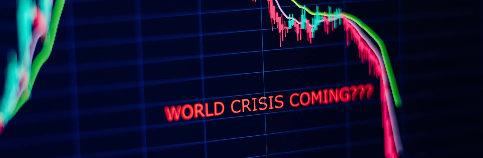 Economía mundial. Imagen de crisis económica con un gráfico de caída y las palabras “world crisis coming?” en inglés