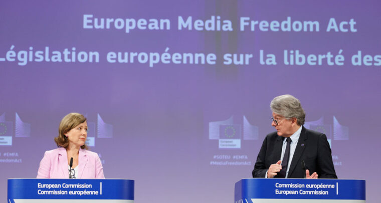 Press conference by Věra Jourová, Vice-President of the European Commission, and Thierry Breton, European Commissioner, on the EU Media Freedom Act (15/9/2022)
