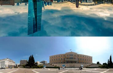 Especial Grecia y el futuro de Europa. Composición imagen: arriba, Banco Central Europeo en Fráncfort (por Mikka Luster), y abajo Plaza Síntagma en Atenas (por Frank Dürr)