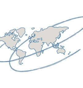Image of the workshop 'Geopolitical pathways for the energy transition'. Hand-drawn world map in grey with a blue spiral.
