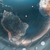 Ciberdiplomacia. Imagen satelital del globo terráqueo destacando América Latina con estilo cibernético
