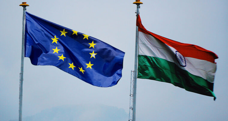 European Union and Indian flags.