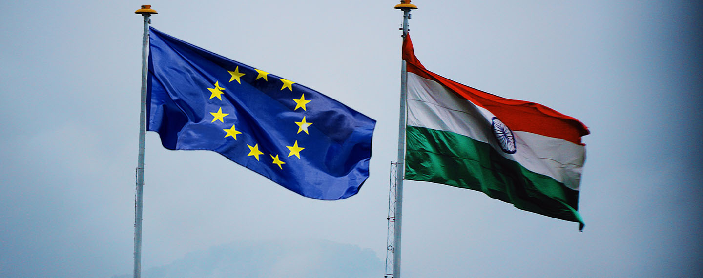 European Union and Indian flags.