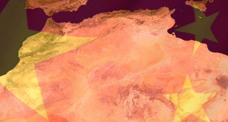 Imagen satelital del Magreb sobre la bandera de China.