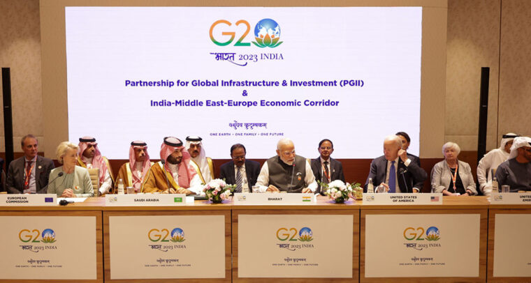 PM Narendra Modi addresses at the Partnership for Global Infrastructure and Investment & India-Middle East-Europe Economics Corridor event during G20Summit, in New Delhi on September 09, 2023.