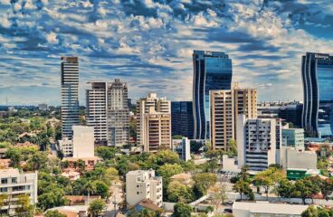 Panoramic view of the towers on Santa Teresa Avenue in Asunción (Paraguay), where the tower of Itaú Bank, one of the main Latin American banks, stands out