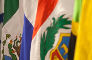 Image of flags of Latin American countries at the CELAC preparatory meeting in Quito, Ecuador (2015). Gaza crisis