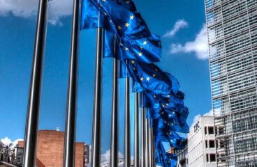 European Union flags at the Berlaymont building in Brussels. Economic security