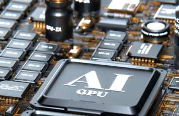 Dos procesadores de unidades de procesamiento gráfico (GPU) con un montón de chips alrededor en una placa base. IA generativa