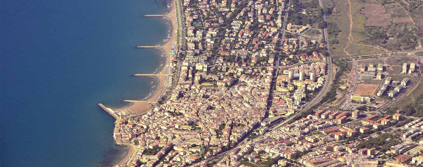 An aerial view of the coastline of Sitges, located at the south of Barcelona.