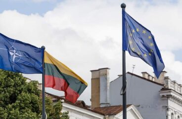 NATO, EU and Lithuanian flags in Vilnius. Photo: NATO Summit 2023 -European Union.