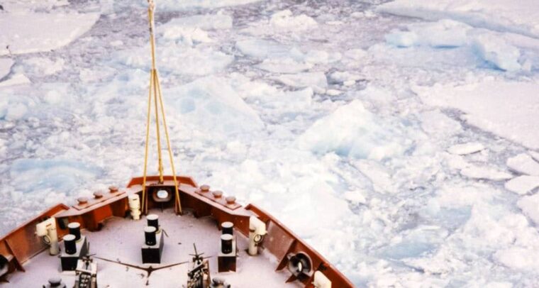 : Icebreaker Des Groseilliers in the Arctic Ocean, 1997.