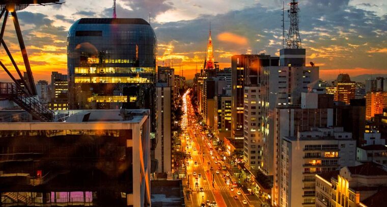 View of Avenida Paulista in São Paulo (Brazil) at sunset. São Paulo hosts the largest Latin American startups ecosystem