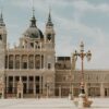 Open door with a view of the Almudena Cathedral. Madrid