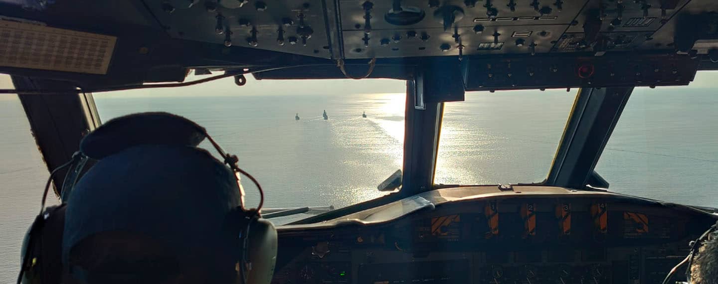 Vista área de una demostración de la Fuerza naval de la Unión Europea Operación Atalanta. defensa