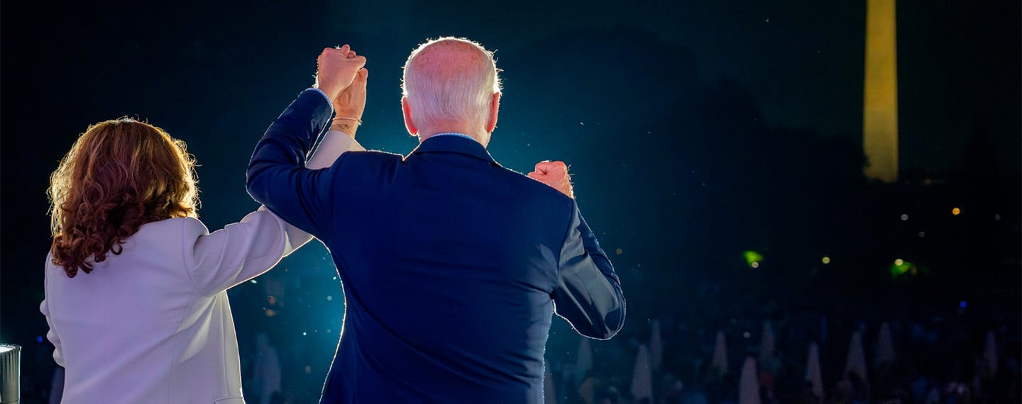 President Joe Biden and Vice-President Kamala Harris at the White House celebration of Fourth of July. Democratic