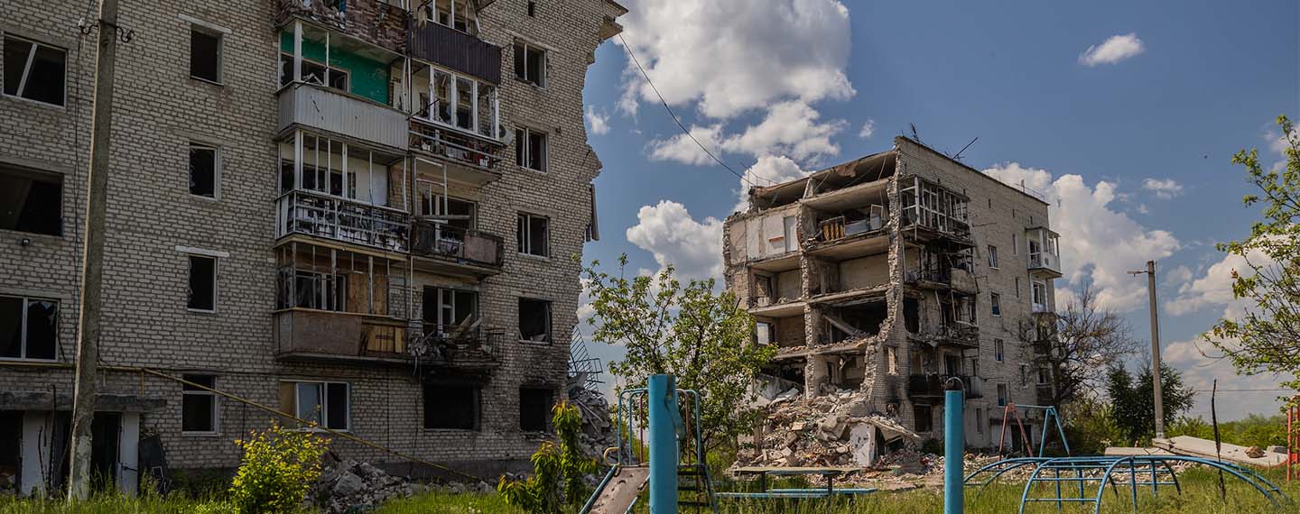 Edificios destruidos en Ucrania. Guerra en Ucrania