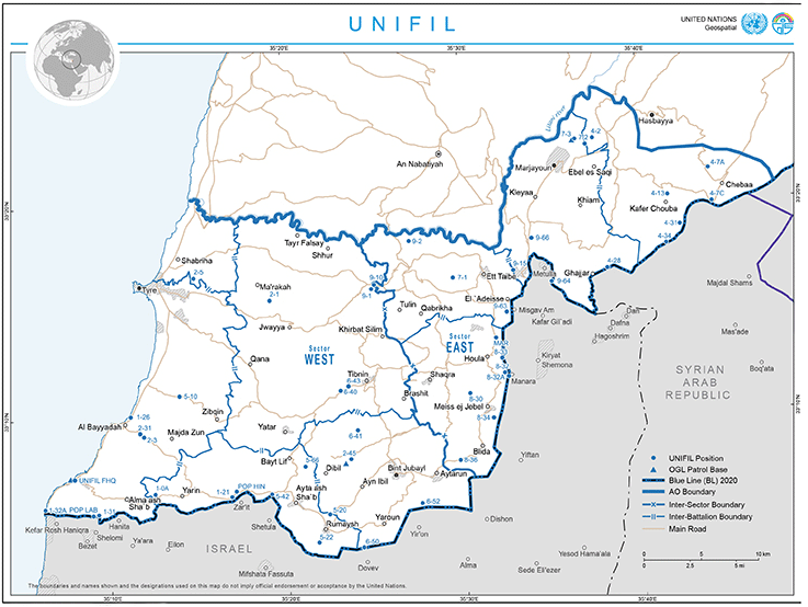 Figura 3. Zona de operaciones de la FINUL al norte de la Línea Azul