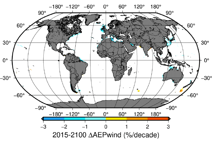 Figura 2. Tendencias en la producción de energía eólica: escenario SSP5-8.5