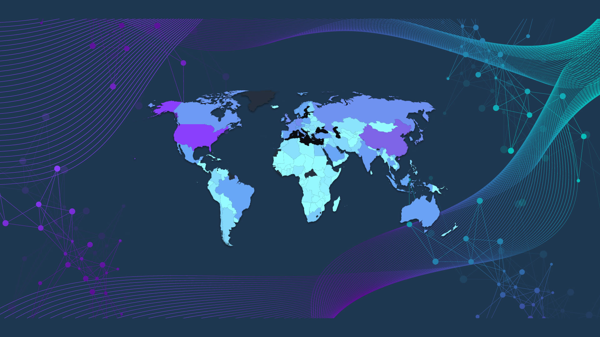 Composición con el mapa mundi del ranking de presencia global con los resultados de la edición 2025, y una ilustración vectorial científica con flujos de onda y redes de nodos, en colores degradados del violeta al cian.