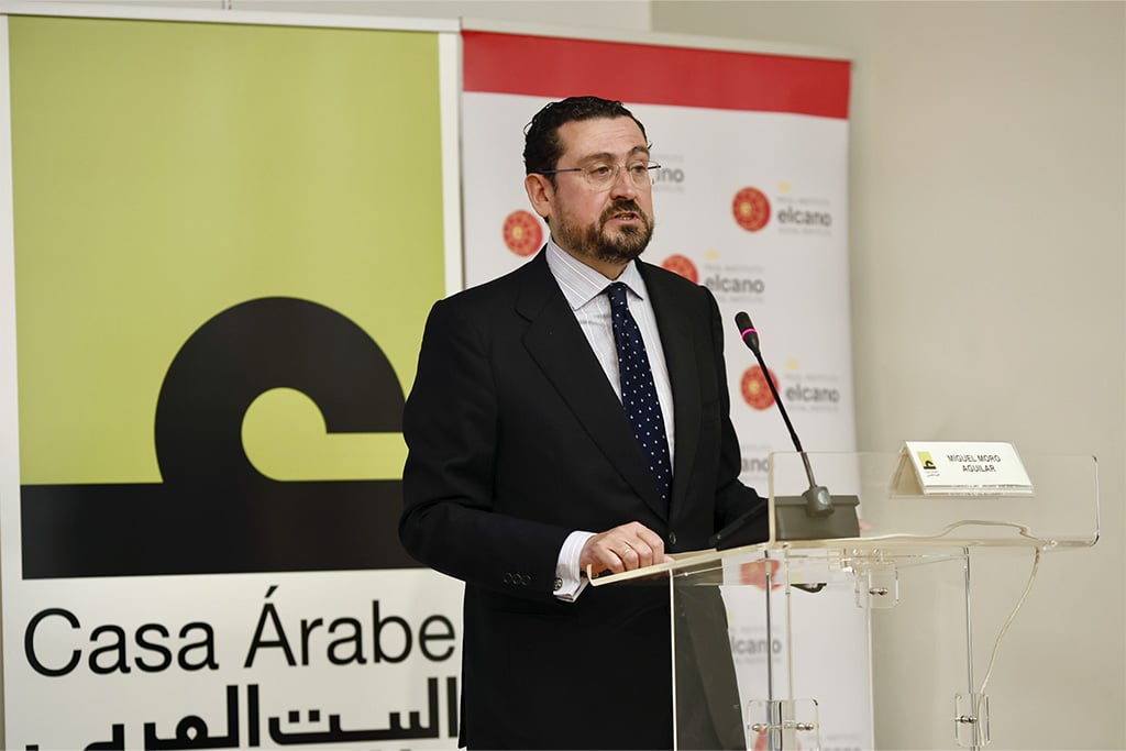 Miguel Moro at the roundtable ‘How Europe can re-engage to halt the catastrophe in Gaza?’. Photo: © Elcano Royal Institute.