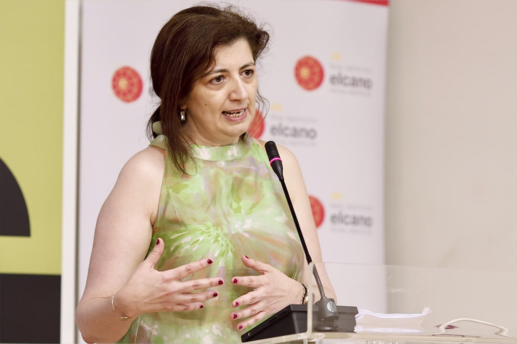 Sonia Boulos at the roundtable ‘How Europe can re-engage to halt the catastrophe in Gaza?’. Photo: © Elcano Royal Institute.