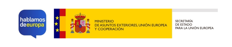 Logos de Hablamos de Europa y del Ministerio de Asuntos Exteriores, Unión Europea y Cooperación