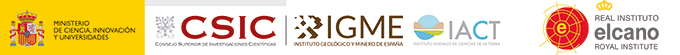 Logos del CSIC, IGME e IACT, y del Real Instituto Elcano.