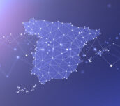 Geometric map of Spain with a network of polygons.
