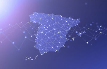 Geometric map of Spain with a network of polygons.