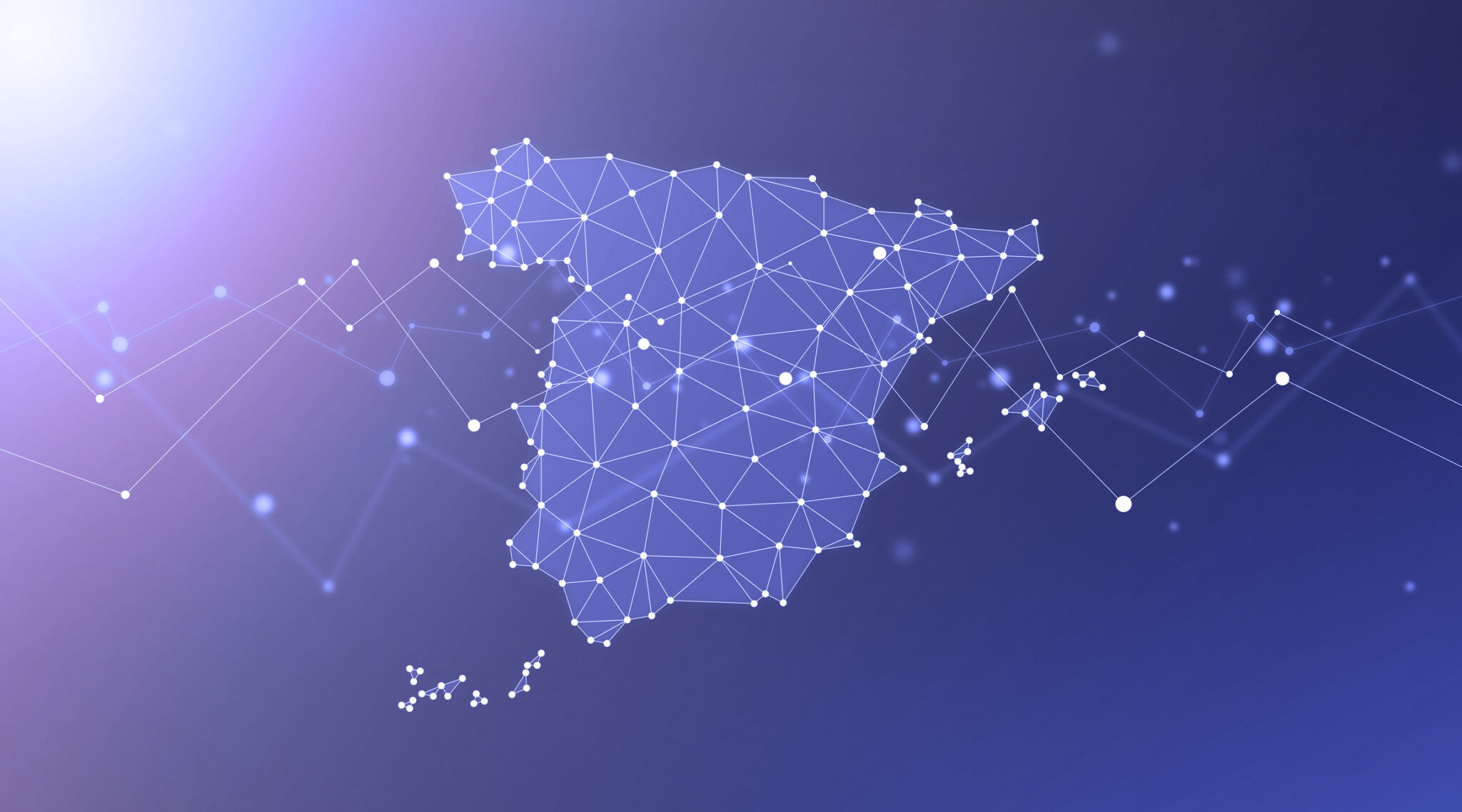 Mapa geométrico de España con una red de polígonos.