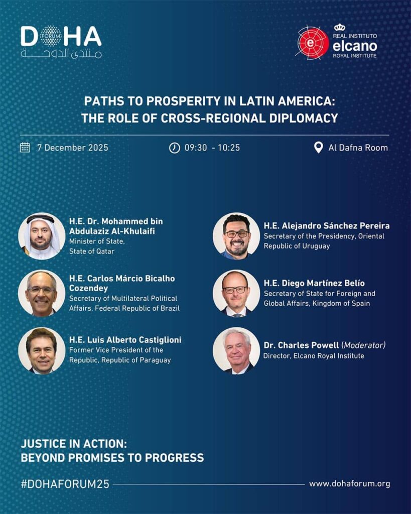 Programme of the session: Paths to Prosperity in Latin America: the role of cross-regional diplomacy. Doha Forum 2025.